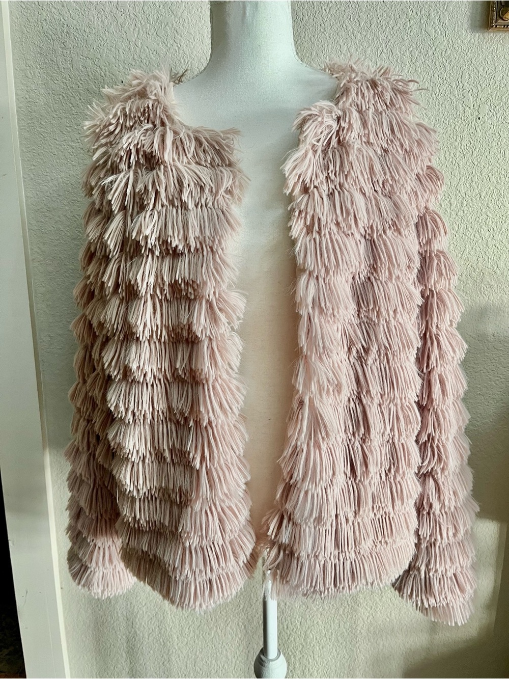 Women's Shaggy Fringe Open-Front Cardigan - Blush Pink